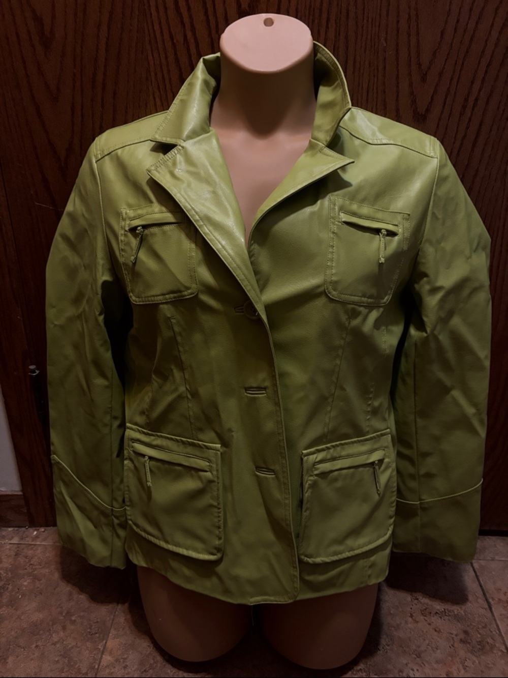 Cato Light Green Faux Leather Jacket with Patch Pockets